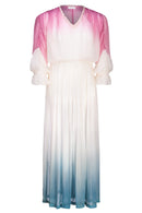 Ada dress in colored silk chiffon with natural dye degradation