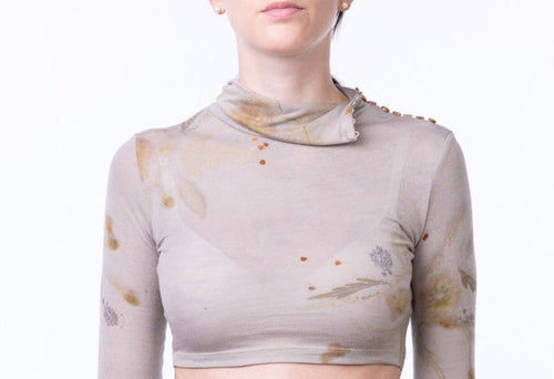 Ametea long-sleeved crop top with natural dye and ecoprint