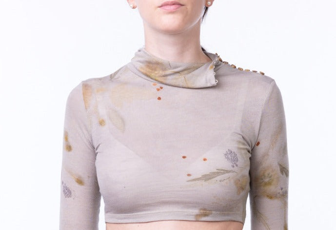 Ametea long-sleeved crop top with natural dye and ecoprint