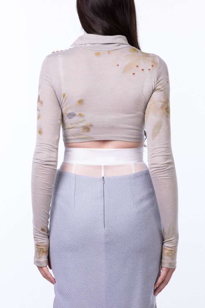 Ametea long-sleeved crop top with natural dye and ecoprint