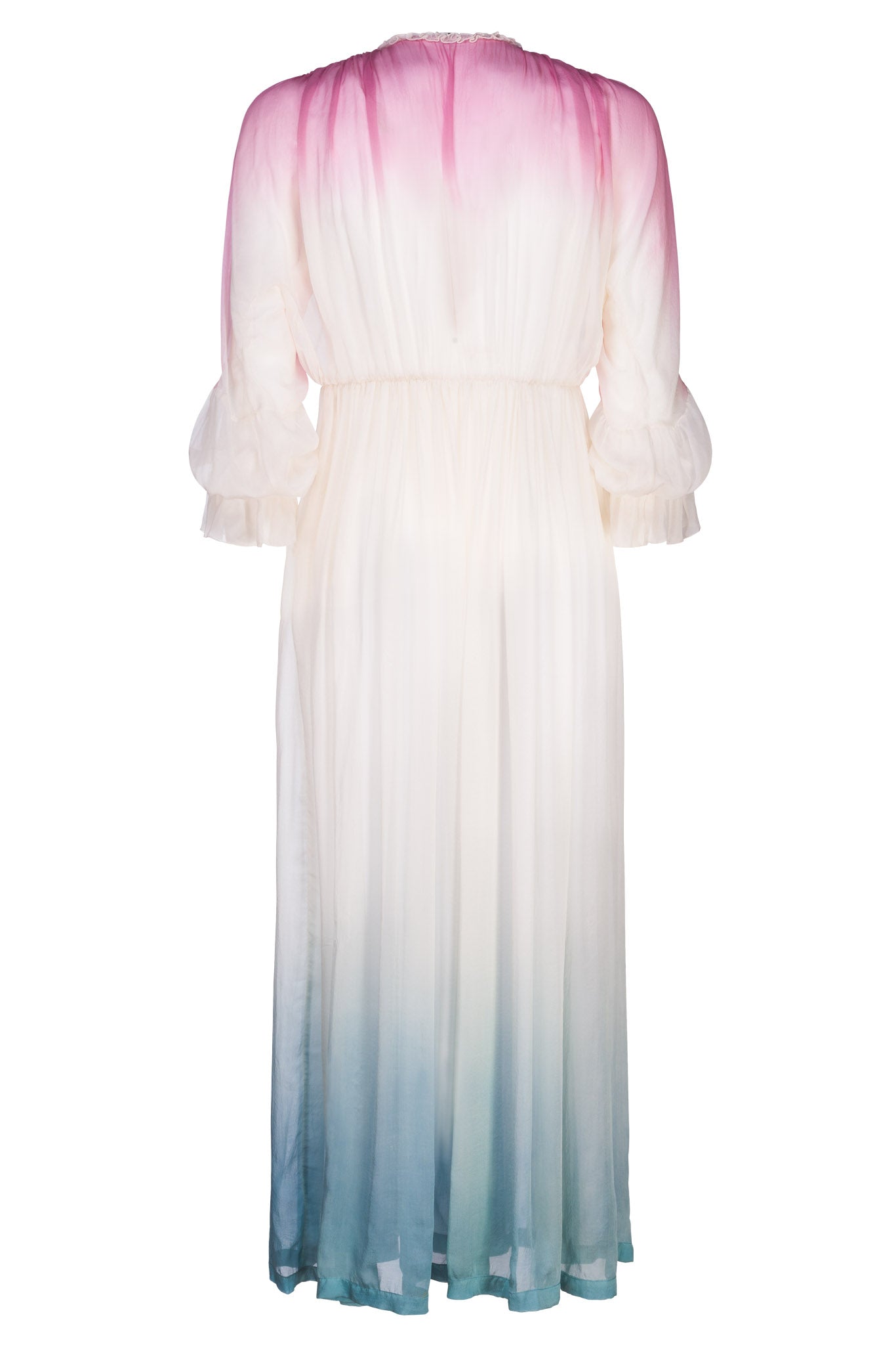 Ada dress in colored silk chiffon with natural dye degradation