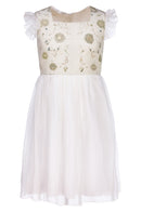 Dafne organza and cotton dress with ecoprint and rouches