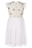 Dafne organza and cotton dress with ecoprint and rouches