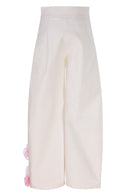 Pantalone Astrea in Cotone con Applicazioni di Rose in Organza