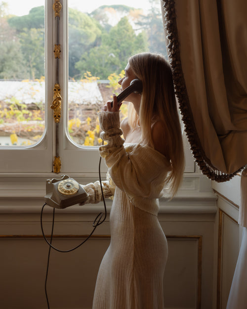 Abito Vera in maglia di lana con ecoprint