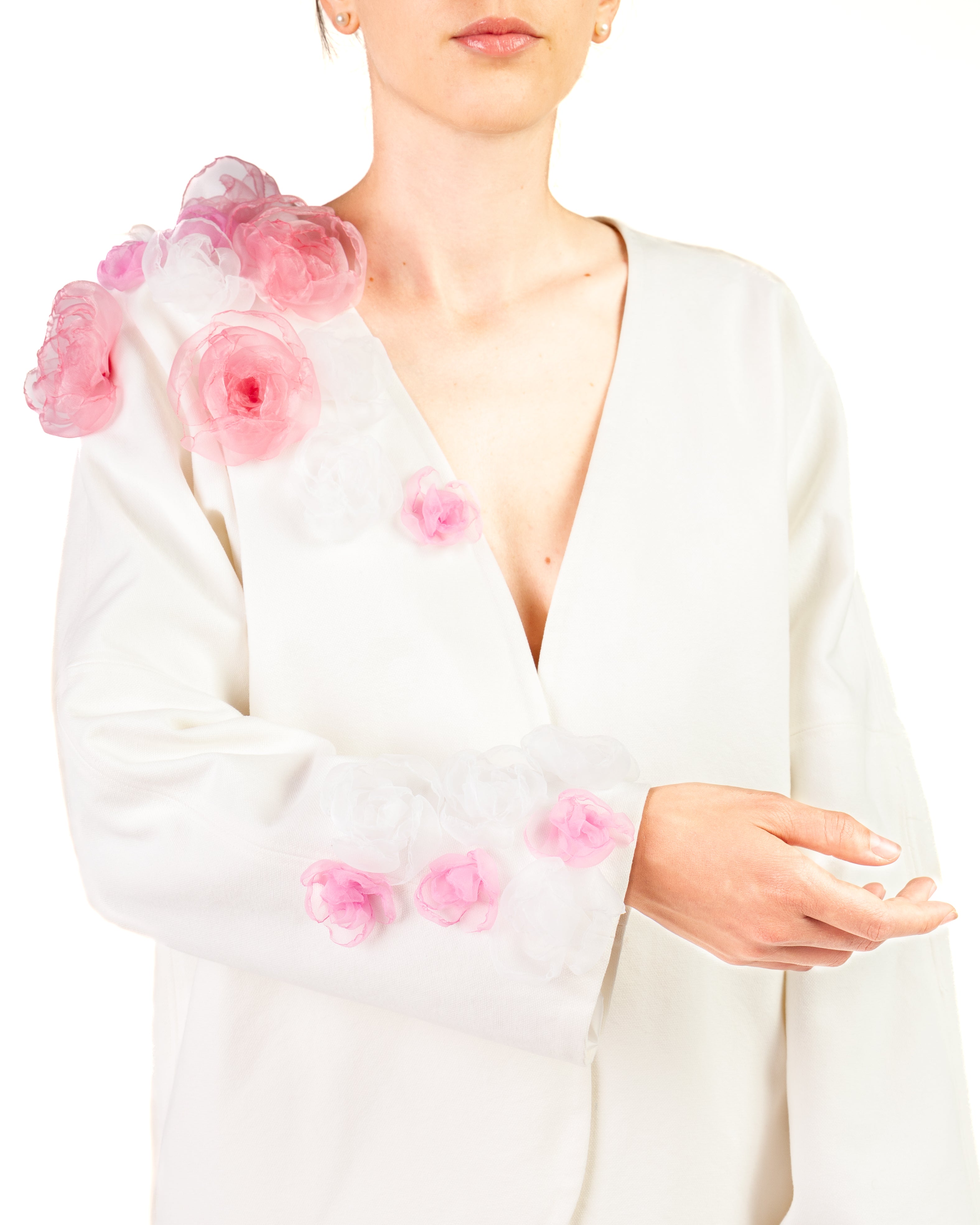 Giacca Clori in Cotone con Applicazioni di rose in Organza