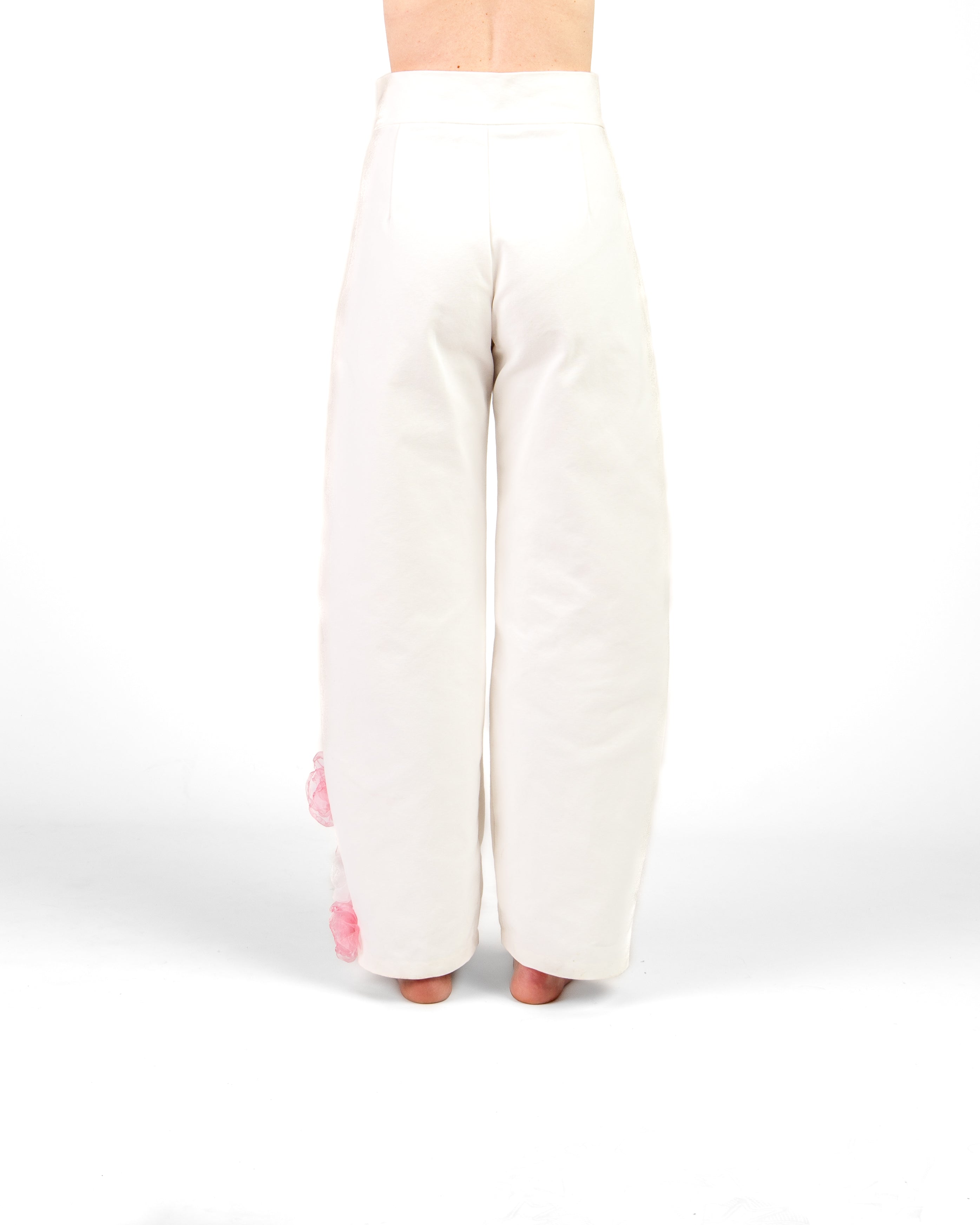 Pantalone Astrea in Cotone con Applicazioni di Rose in Organza