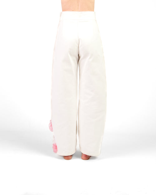 Pantalone Astrea in Cotone con Applicazioni di Rose in Organza