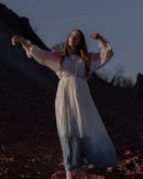 Ada dress in colored silk chiffon with natural dye degradation