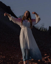 Ada dress in colored silk chiffon with natural dye degradation