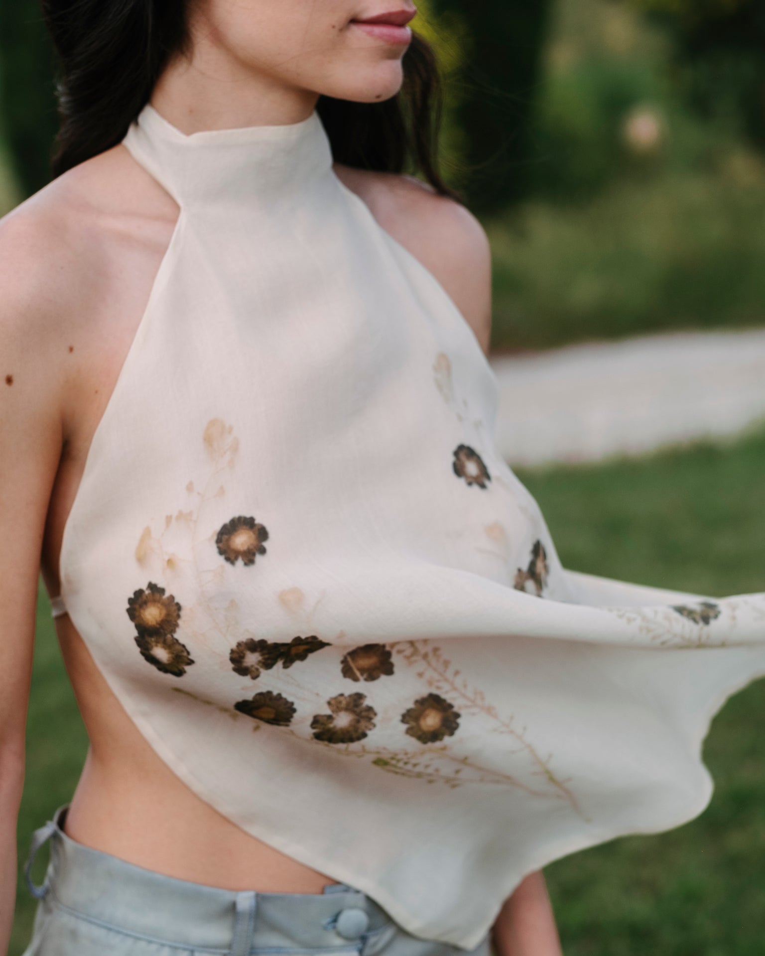 Prudence organza silk top with Ecoprint