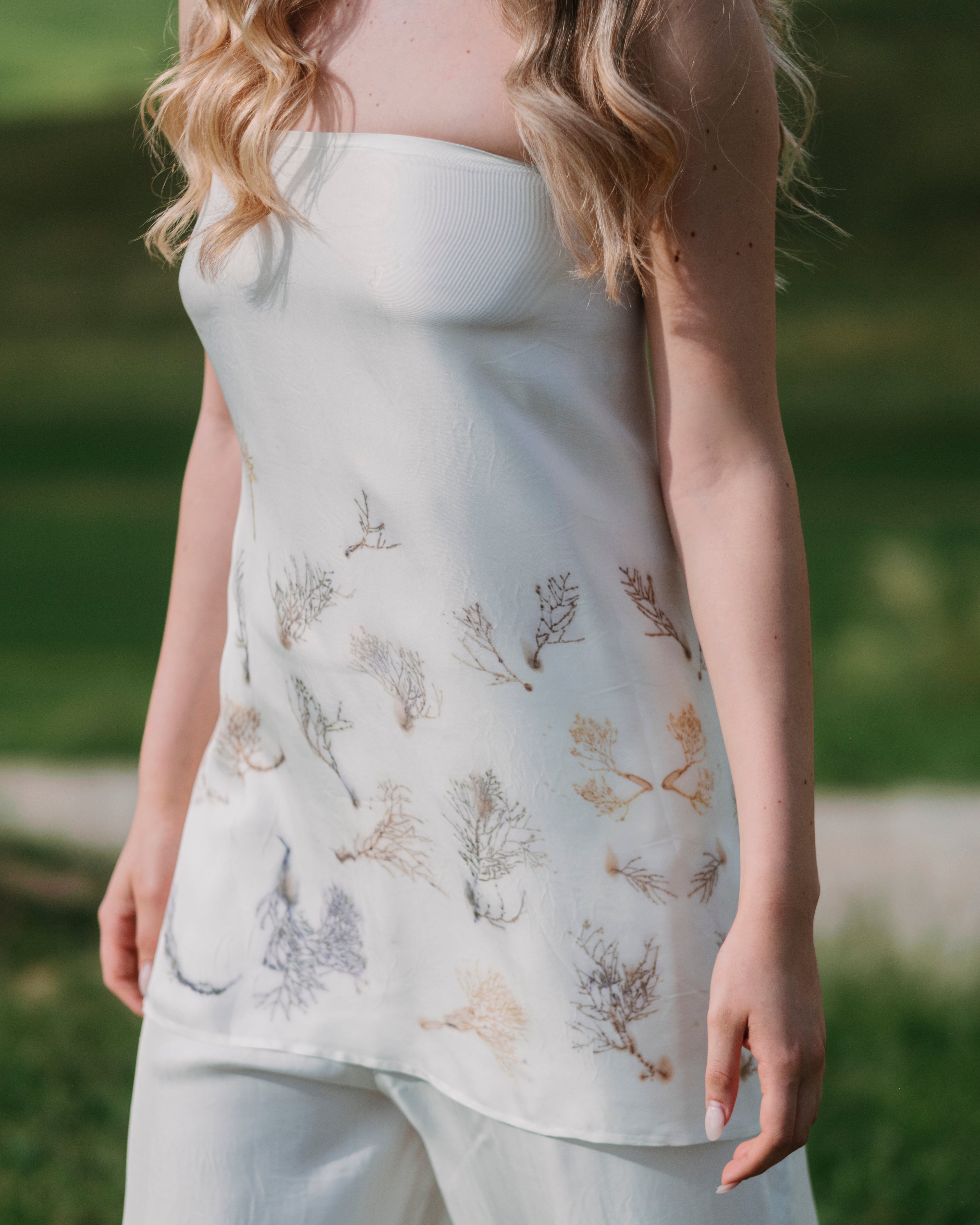 Top in seta Fausta con ecoprint