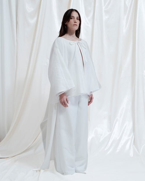 Pantaloni Mea in organza e maglia di lana