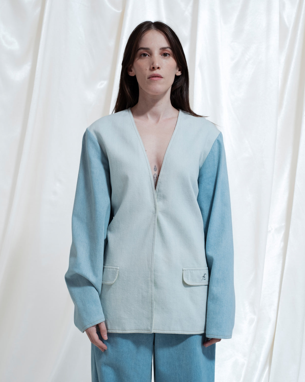 Giacca Lumi in denim deadstock con maniche a sbuffo