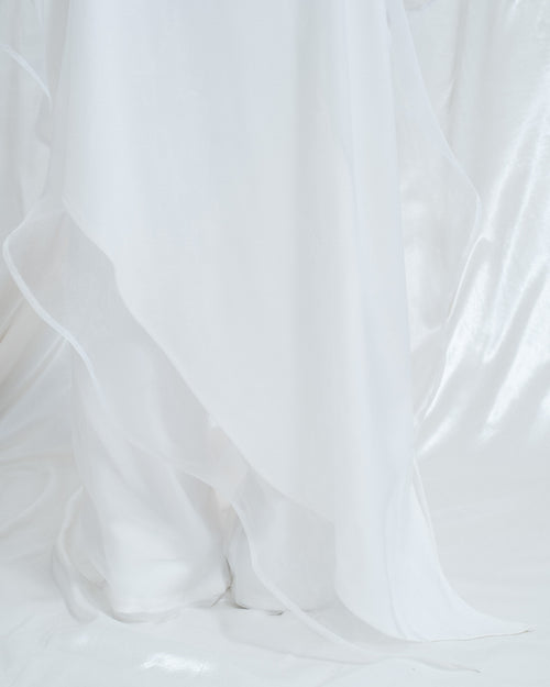 Camicia lunga asimmetrica in organza e lana