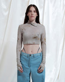 Maglia crop a maniche lunghe Ametea con tintura naturale ed ecoprint