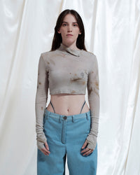 Maglia crop a maniche lunghe Ametea con tintura naturale ed ecoprint