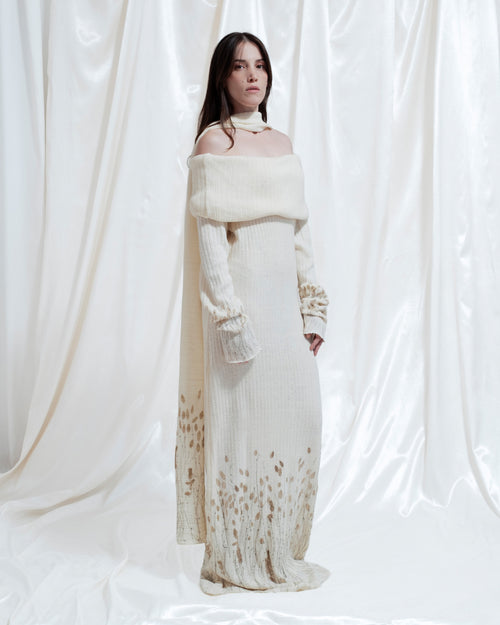 Vera wool knit dress with ecoprint