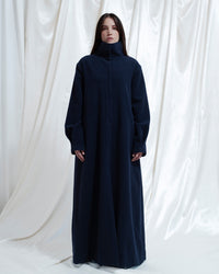 Cappotto lungo Uma blu scuro con collo alto