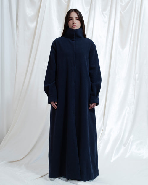 Cappotto lungo Uma blu scuro con collo alto