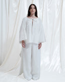 Camicia lunga asimmetrica in organza e lana