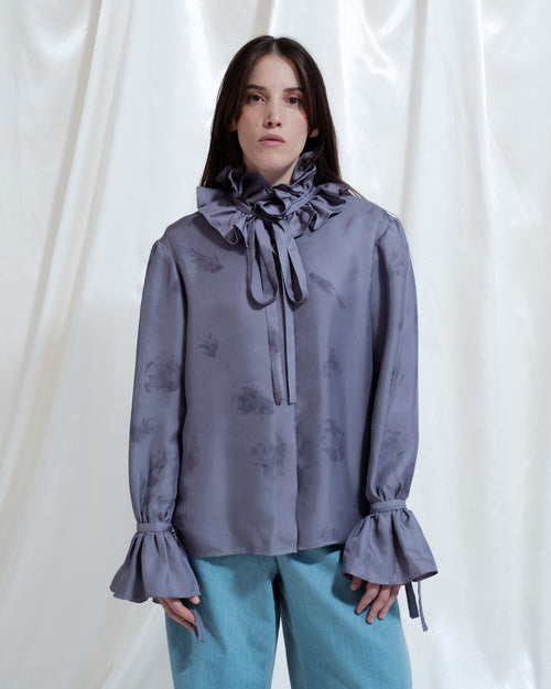 Camicia Velia con stampa botanica a freddo e tintura naturale viola