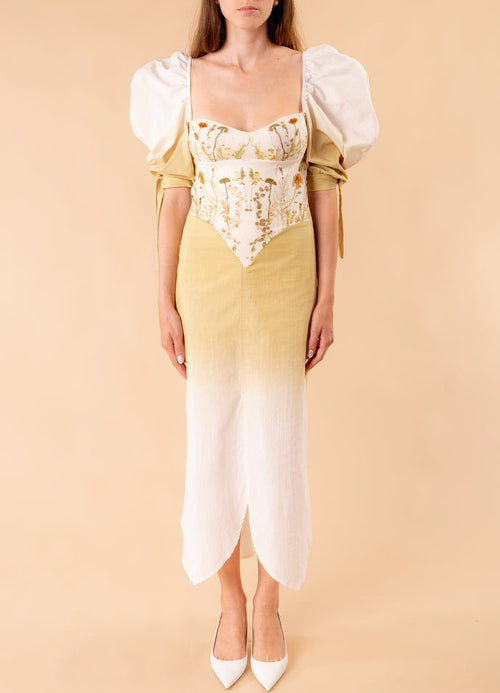 Vestito Eloisa con colorazione naturale degradé e corpetto ecoprint