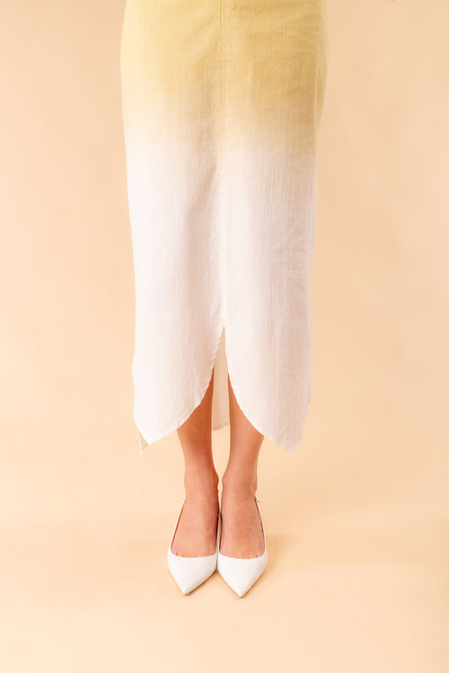 Vestito Eloisa con colorazione naturale degradé e corpetto ecoprint