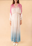 Ada dress in colored silk chiffon with natural dye degradation
