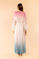 Ada dress in colored silk chiffon with natural dye degradation